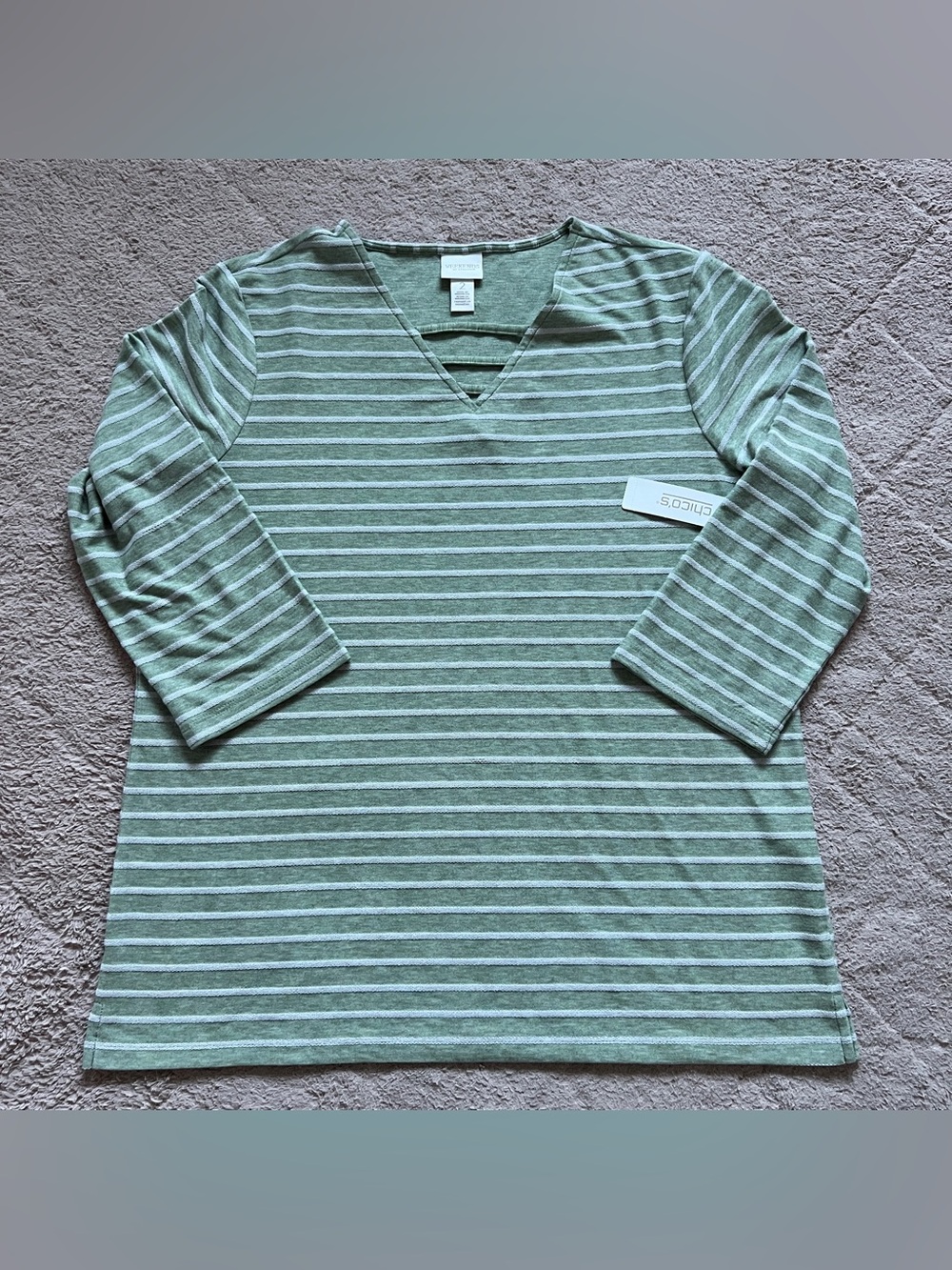 NWT Weekends by Chico’s Terry Stripe Pullover Tunic Stretch Coastal Lounge Sz L